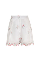 Estefania ivory tulip-patterned shorts with a relaxed fit, featuring a floral design and comfortable waist for casual wear.
