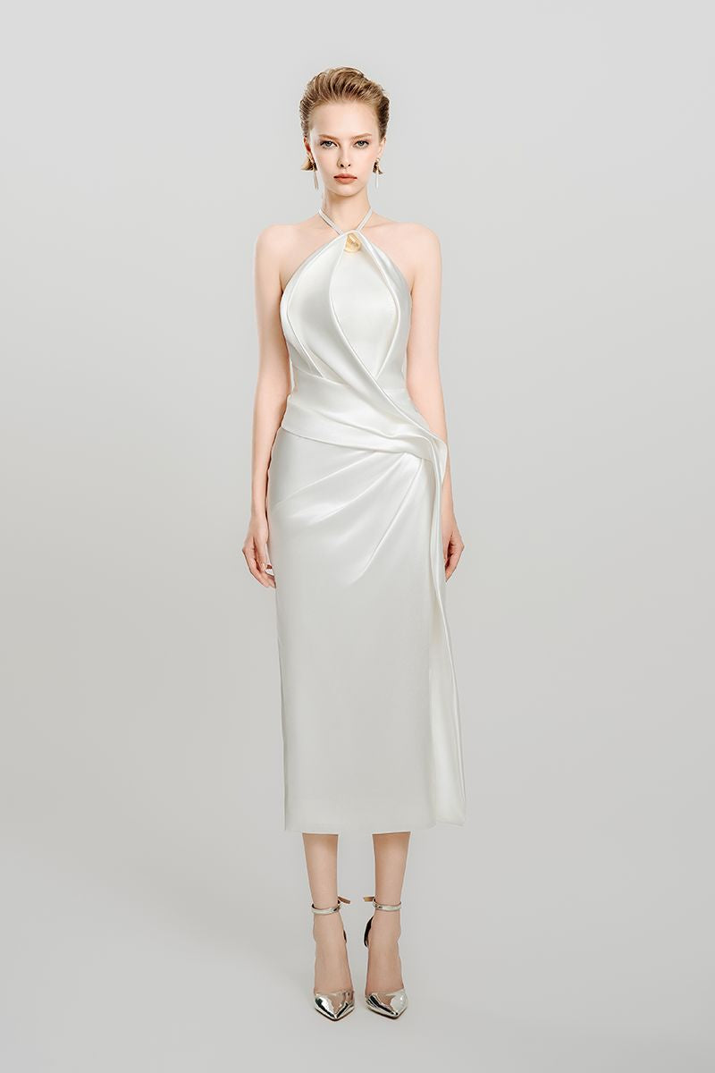Do Long Calla Lily Midi Dress featuring a flowing silhouette and floral pattern, perfect for elegant occasions.