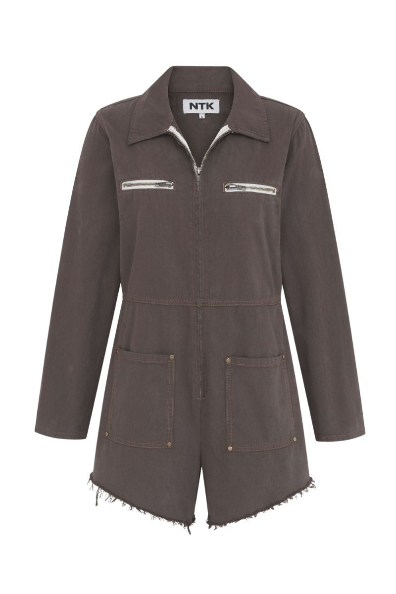 MADI BROWN DENIM ROMPER - CULT MIA