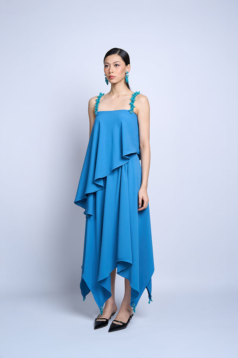 Aidan & Ice Flora Blue Top, stylish women's sleeveless blouse in vibrant blue fabric with floral pattern detail.