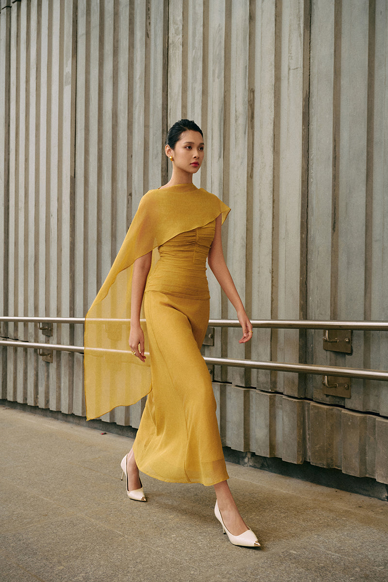 FLOSS SHEER SILK DRESS IN YELLOW FLOSS SHEER SILK DRESS IN YELLOW