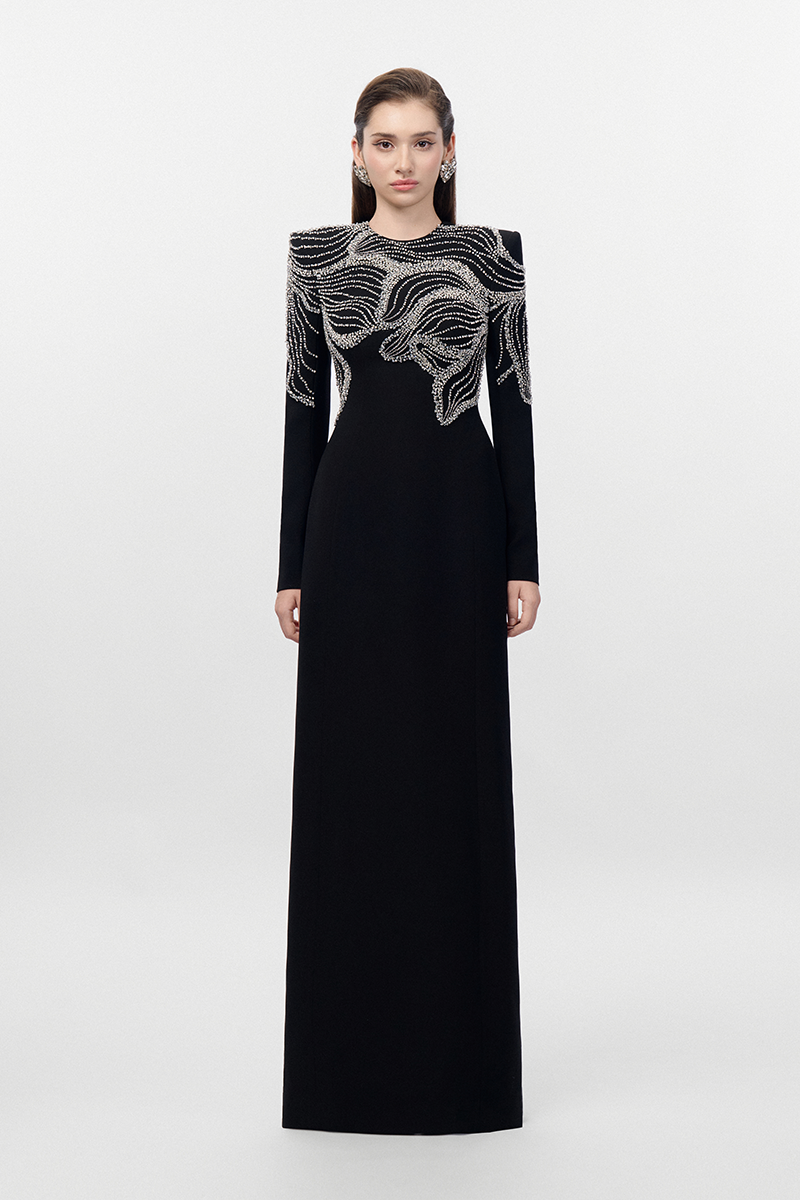 CRYSTAL EMBELLISHED SHOULDER STRAIGHT DRESS - CULT MIA