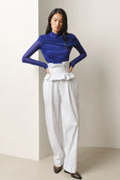 LECIA draped high-neck sheer top featuring flowy fabric and elegant design, perfect for stylish layered looks.
