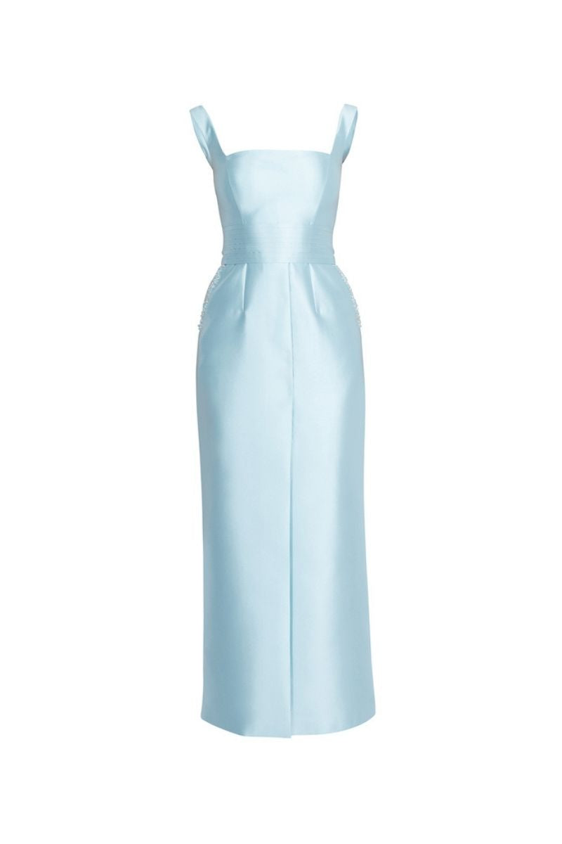 BLUE DETACHABLE MINI CAPE JACKET MAXI DRESS - CULT MIA