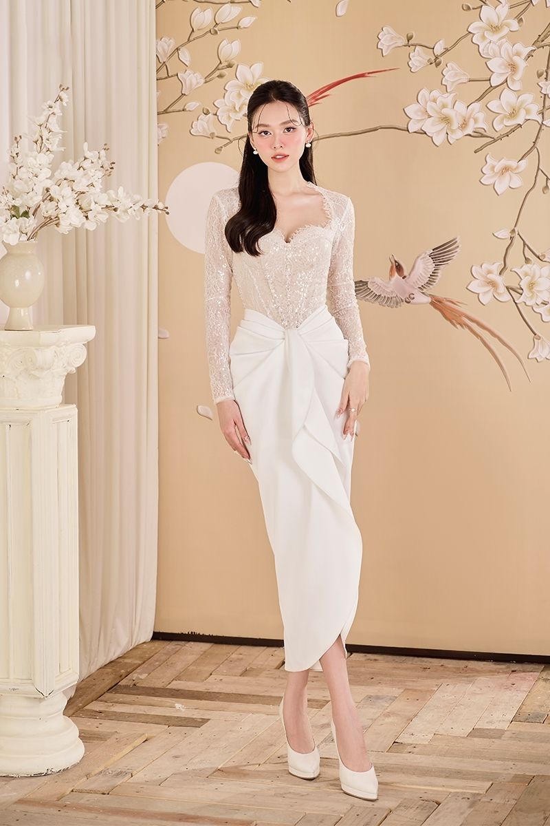 WHITE CORSET PLEATED FLAP MIDI DRESS - CULT MIA