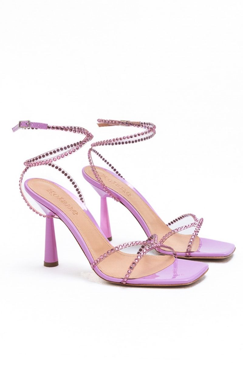 Kolane Kim Sandal in rose pink with crystal embellishments, transparent strap design, stylish and elegant footwear.