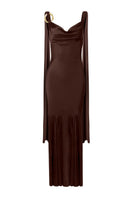 LEDIEL Habana brown gown featuring elegant design and flowing fabric, perfect for formal occasions.