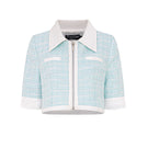 Valenciani mint cropped jacket with long sleeves and front pockets, stylish and lightweight for casual wear.