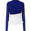 LECIA draped high-neck sheer top showing flowing fabric and elegant design, perfect for stylish evening wear.