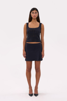 La Granni Marsito top in charcoal color, stylish women's sleeveless blouse with a relaxed fit and V-neck design.