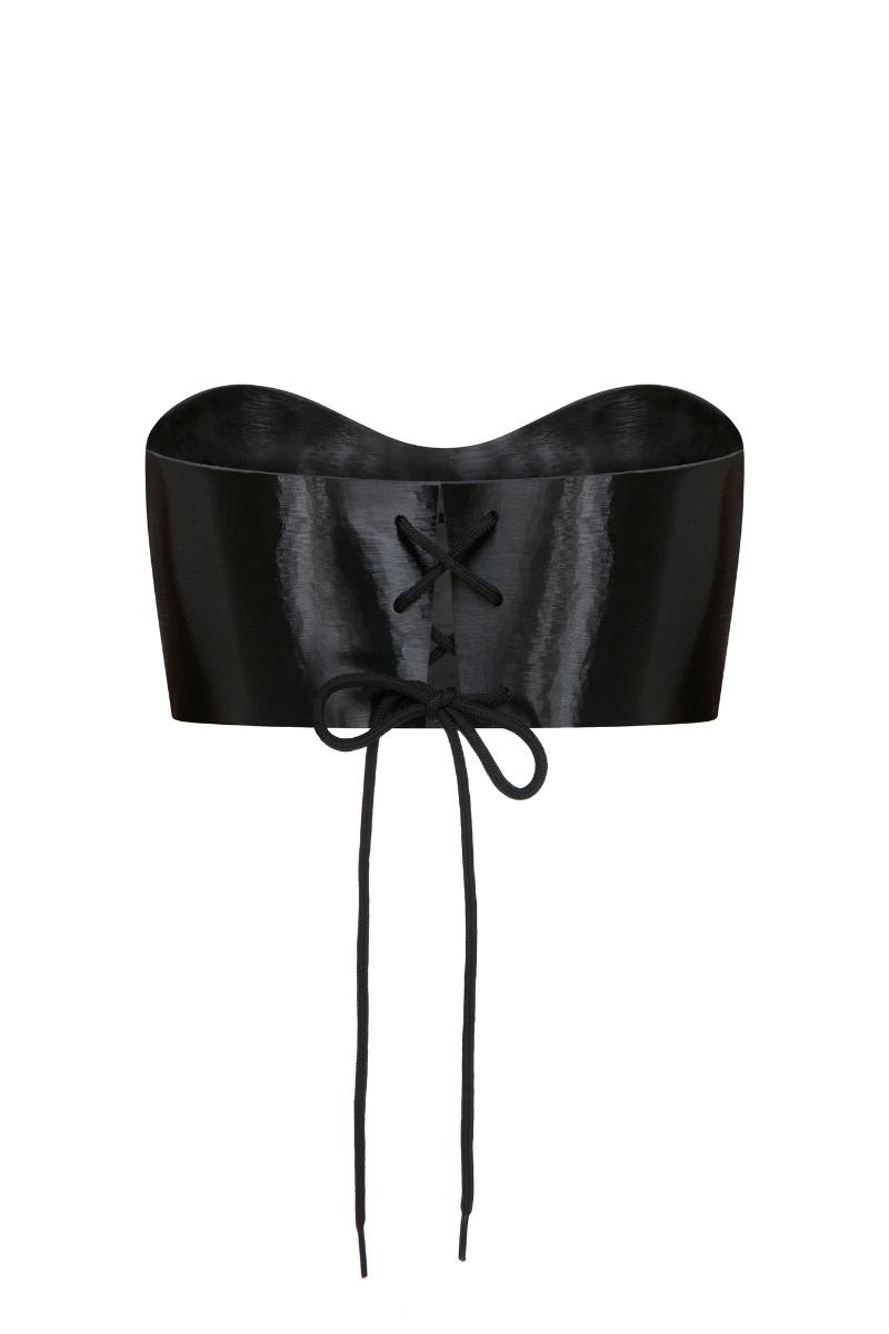 3D print Sudi Etuz corset bra top with intricate design and fitted structure, showcasing a fashionable and bold lingerie style.