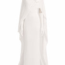Elegant White Plan Chariot gown with flowing fabric and intricate detailing, perfect for formal occasions.