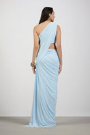 Deme By Gabriella Aurora Blue maxi dress with flowing fabric and sleeveless design, perfect for summer occasions.