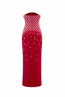 Crimson red Ruby Crystal gown by HACCHIC COUTURE featuring a fitted silhouette, crystal embellishments, and elegant design.