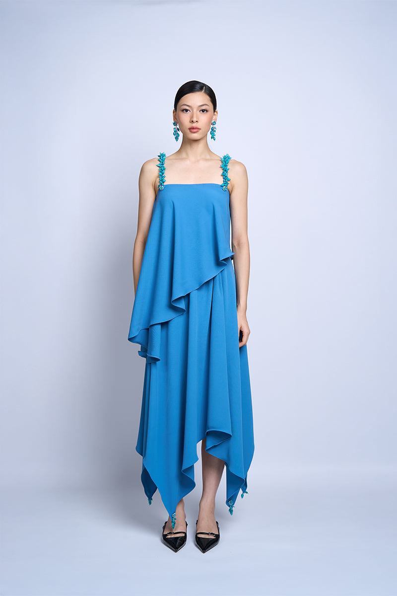 Aidan & Ice Flora Blue Top, stylish women's blouse with floral pattern, featuring a relaxed fit and vibrant blue color.