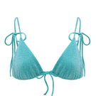 Suncillo Claudia sparkly turquoise bikini top with shimmering fabric and adjustable straps, stylish swimwear for summer beachwear.