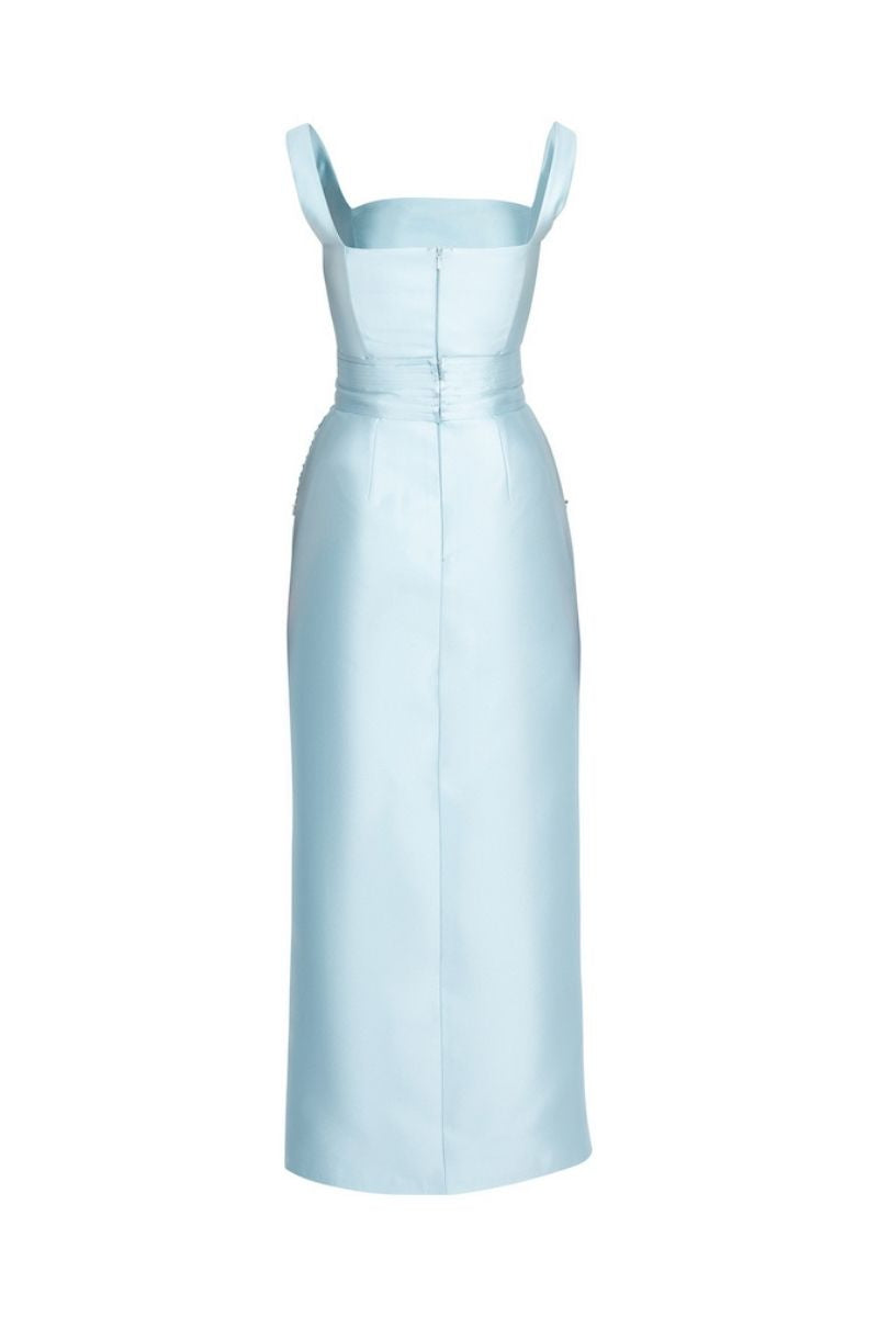 BLUE DETACHABLE MINI CAPE JACKET MAXI DRESS - CULT MIA