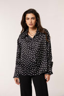 Señorita Antonia polka dot blouse in black and white, lightweight shirt with long sleeves and classic collar, casual and stylish.