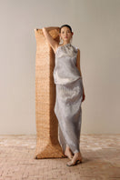 Silver Sand gown in silver, elegant maxi dress by Lecia featuring a flowing silhouette and shimmering fabric.