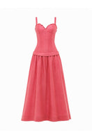 Pink Valérie corset maxi dress by BY HAÓ, featuring a fitted bodice and flowing skirt, perfect for elegant occasions.