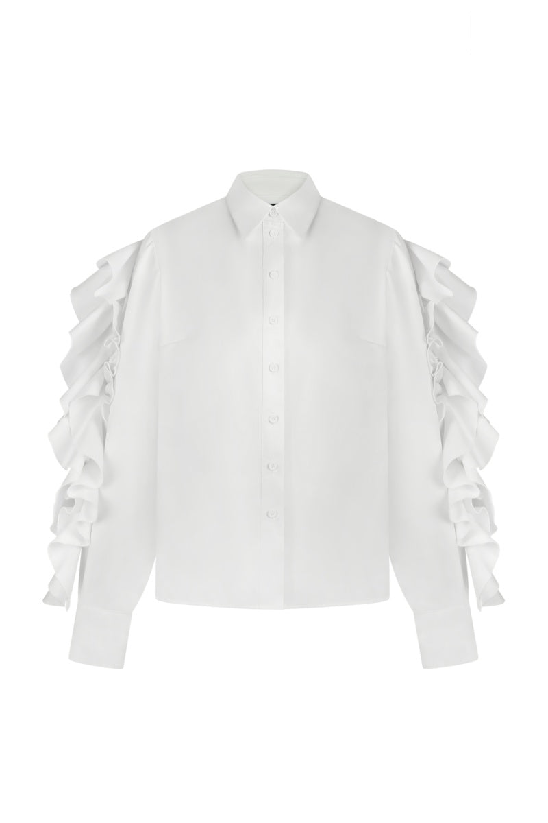 WHITE VOLAN SHIRT - CULT MIA