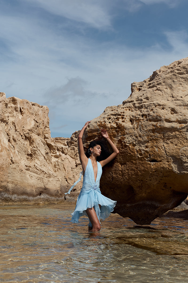 IKINITA La Biana in Blue mini dress, stylish sleeveless design with a fitted silhouette, perfect for casual or summer wear.