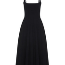 Black BALYKINA midi dress with thin straps, showcasing a sleek and elegant design perfect for stylish occasions.