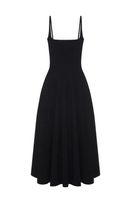 Black BALYKINA midi dress with thin straps, showcasing a sleek and elegant design perfect for stylish occasions.