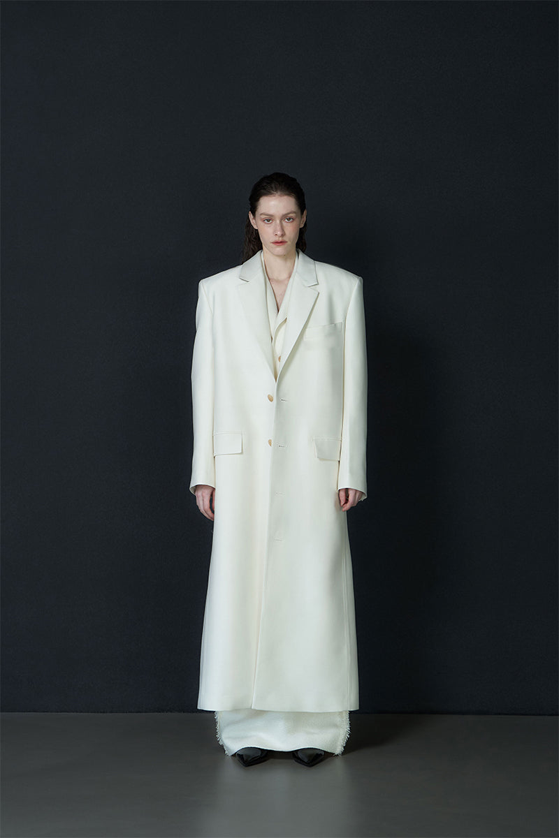 JINSUN Astral Couture wool coat in beige, stylish long coat with tailored fit and button closure, perfect for winter wear