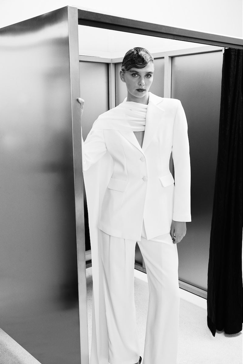 Nazlı Ceren Marylebone blazer with chiffon in white, tailored blazer featuring elegant chiffon details and classic fit.