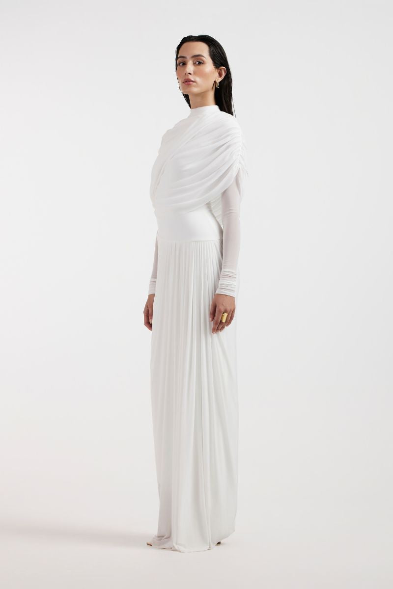 VALERIA WHITE DRAPED GOWN - CULT MIA