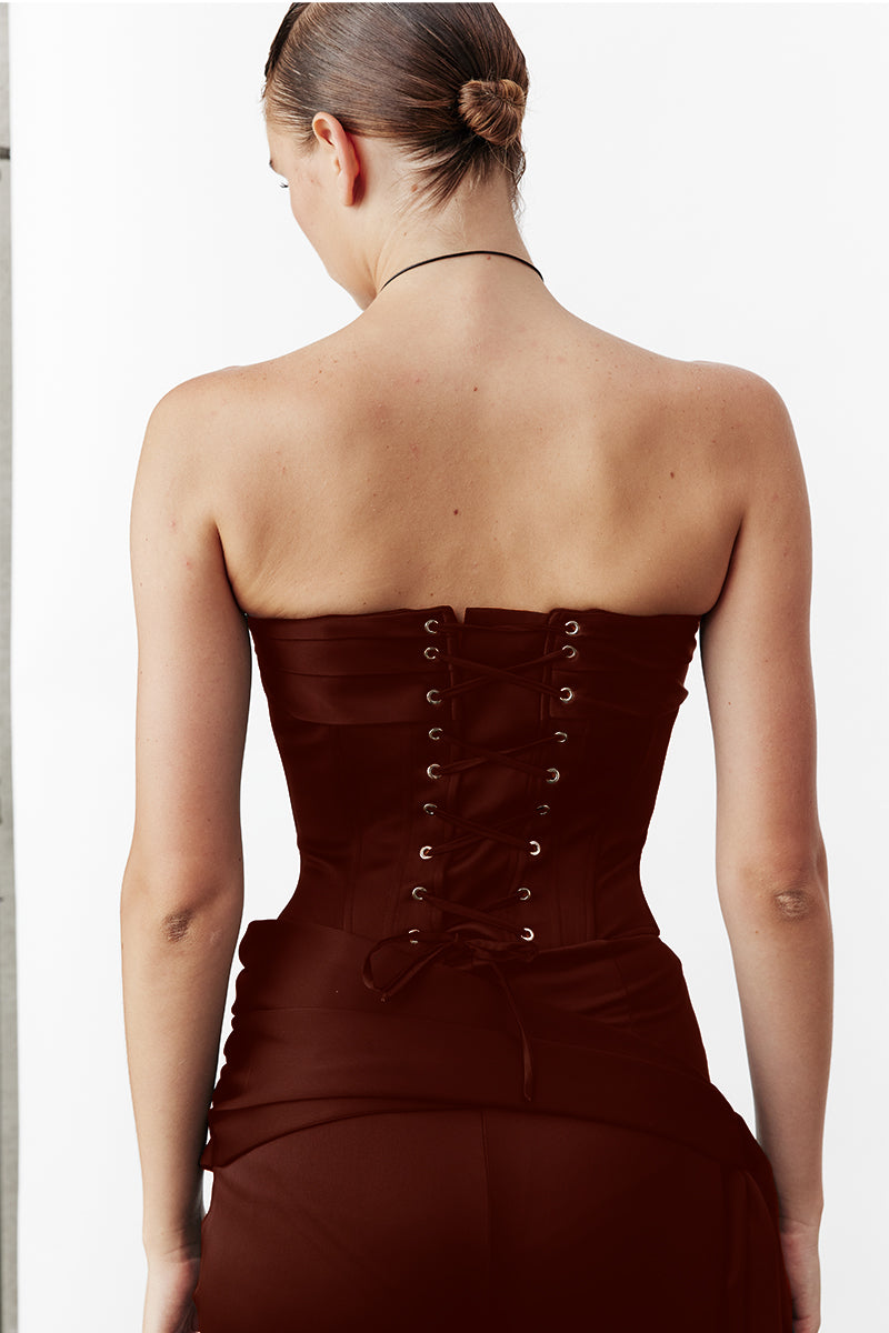 Nazl Ceren BRIDGET SATIN CORSET IN COPPER BROWN | Cult Mia Nazl Ceren BRIDGET SATIN CORSET IN COPPER BROWN | Cult Mia