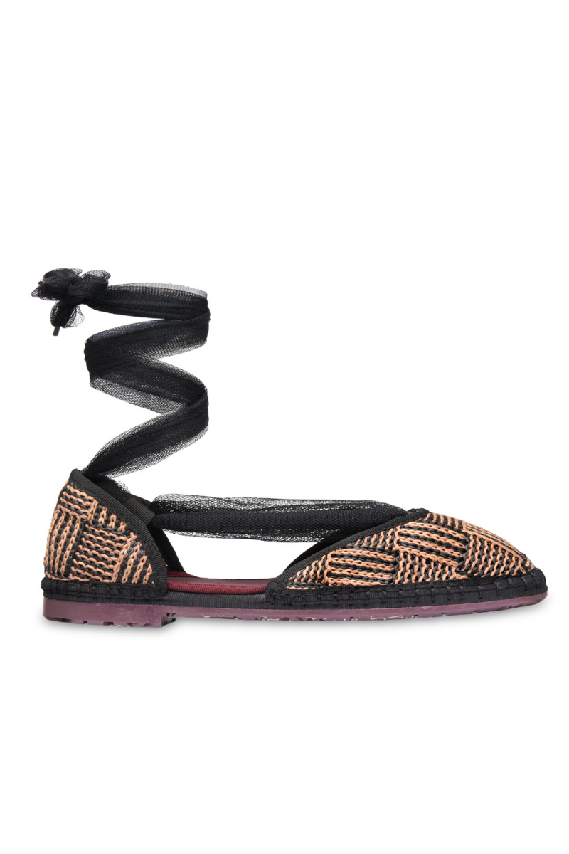 Flabelus Isabella Craft black flats and brown flats with black piping, stylish slip-on shoes for women.