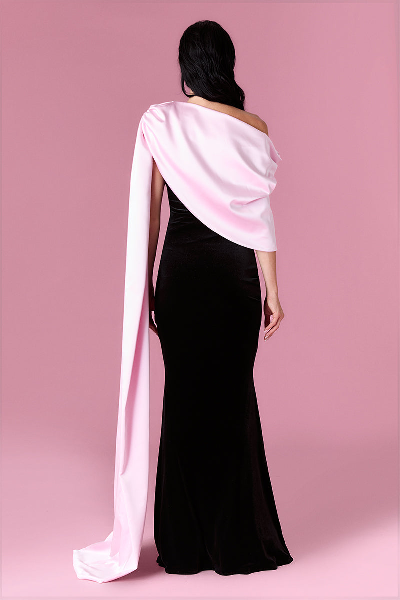 Nur Karaata Amoura gown featuring elegant fabric, intricate design, and flowing silhouette for sophisticated evening wear.