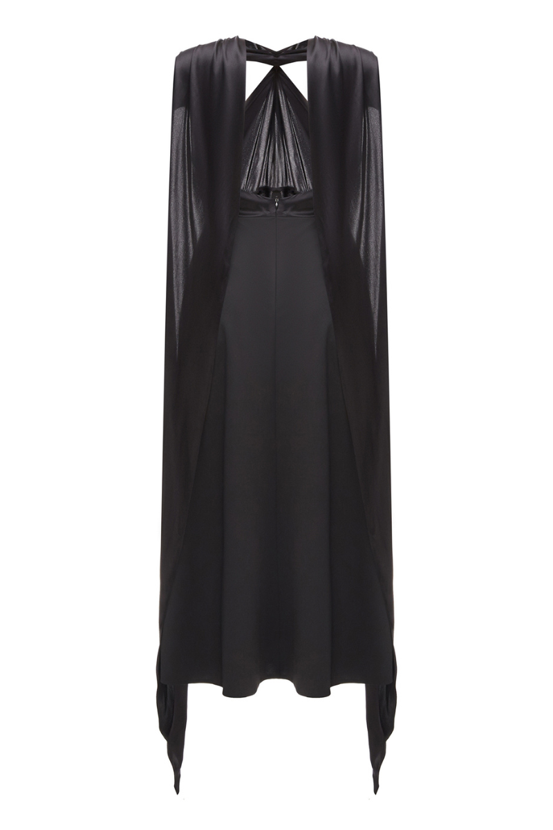BLACK SILK AND WOOL MIDI DRESS - CULT MIA
