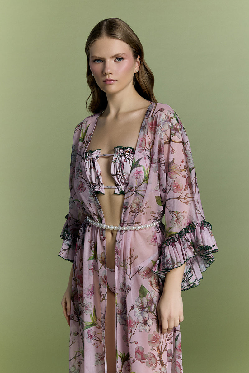 Nur Karaata mango mojito beach dress cover-up with flowing fabric, tropical print, and casual beachwear style.