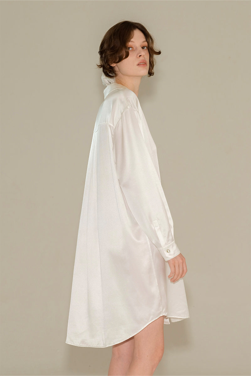 DIAMOND POODLES WHITE SILK SHIRT DRESS - CULT MIA
