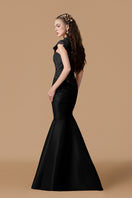 Black I.H.F gown with guipure lace overlay and silk taffeta lining, elegant evening dress with intricate lace details.