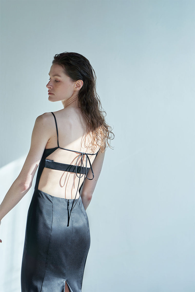 WOOL SILK EVENING GOWN IN BLACK - CULT MIA