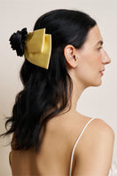 Elegant Tuscan Rose Bow silk hair clips from Not Just Pajama, featuring soft silk fabric and decorative rose design.
