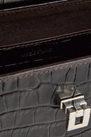 Dark brown croco leather top handle bag by VIKELE STUDIO with gold-tone hardware and structured design.