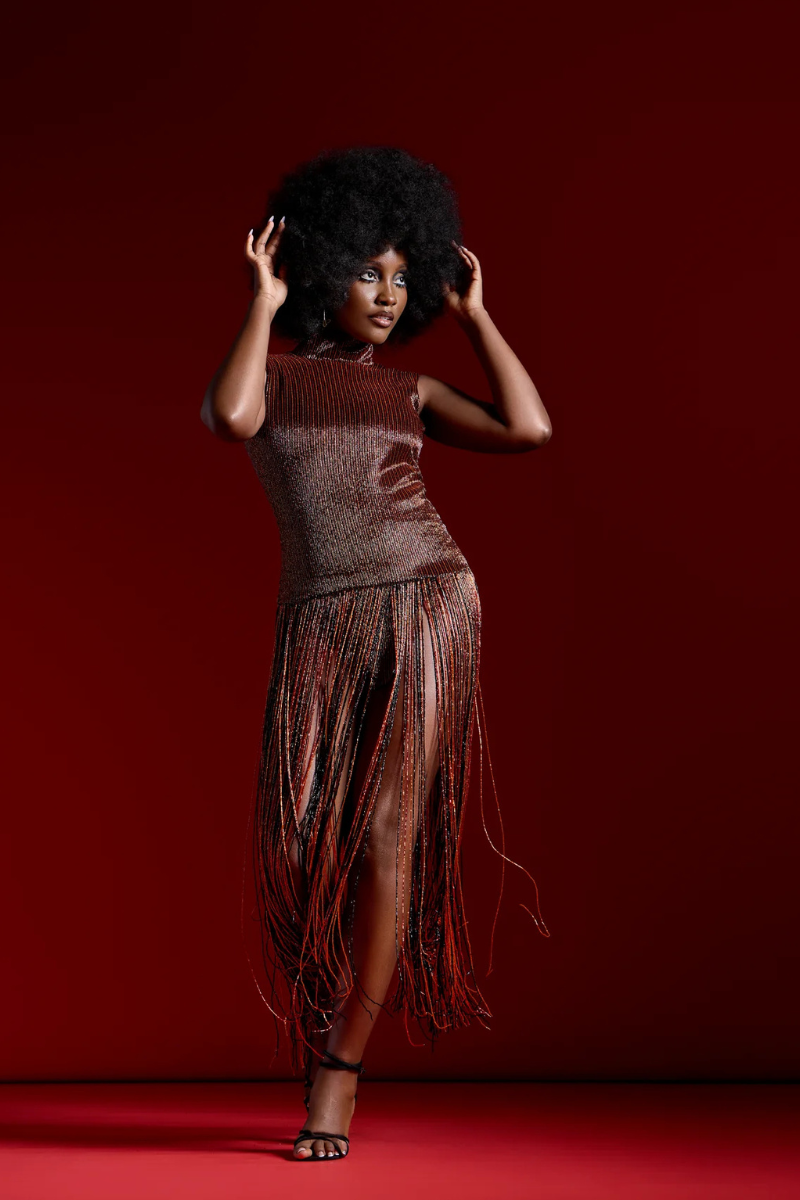 ELLIS FRINGE DRESS IN BROWN