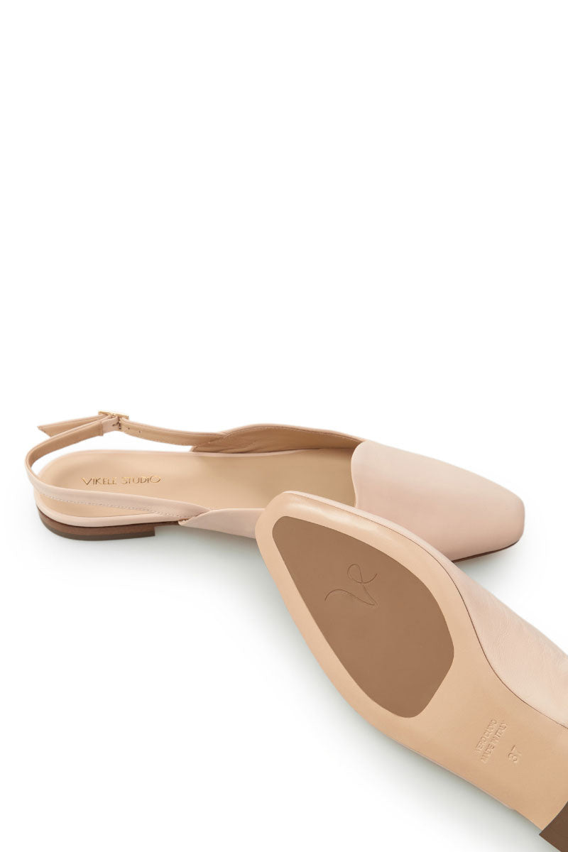Pink nude Vikele Studio slingback flats sandals with open toe and ankle strap, stylish and comfortable for casual wear.
