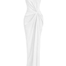 Le Thanh Hoa luminous pearl gown featuring a flowing silhouette, intricate beadwork, and elegant design for special occasions.