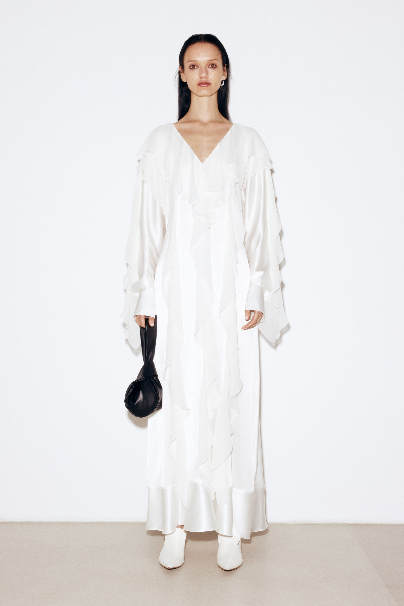 IVORY SILK AND CHIFFON MAXI DRESS - CULT MIA