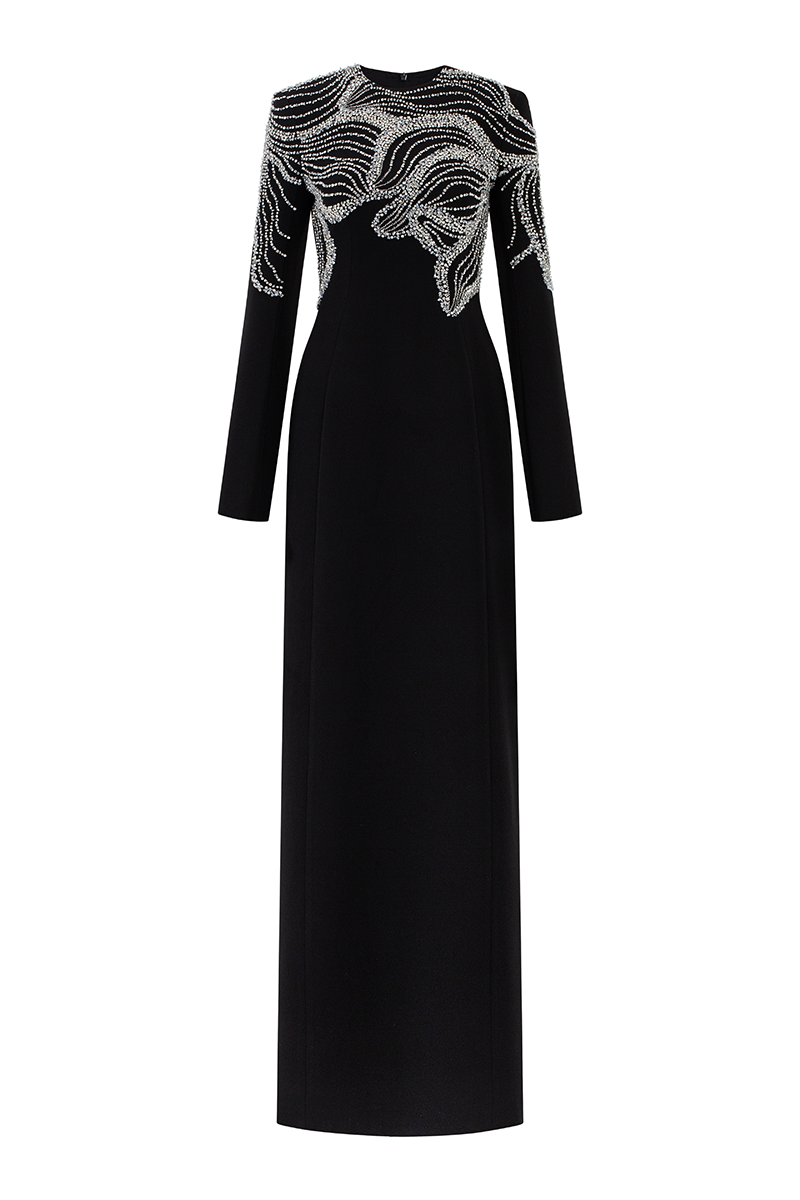 CRYSTAL EMBELLISHED SHOULDER STRAIGHT DRESS - CULT MIA