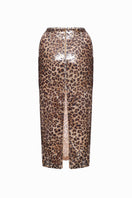 BalYKINA sequin midi skirt with leopard print pattern, stylish and shiny, perfect for fashionable outfits.