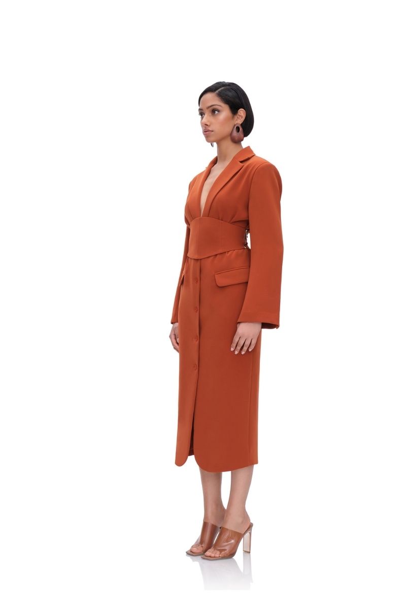 ZIA CORSET BLAZER DRESS IN PUMPKIN - CULT MIA