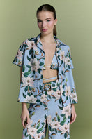 Nur Karaata Tropic Twist co-ord set featuring a matching top and pants with vibrant tropical print and relaxed fit.