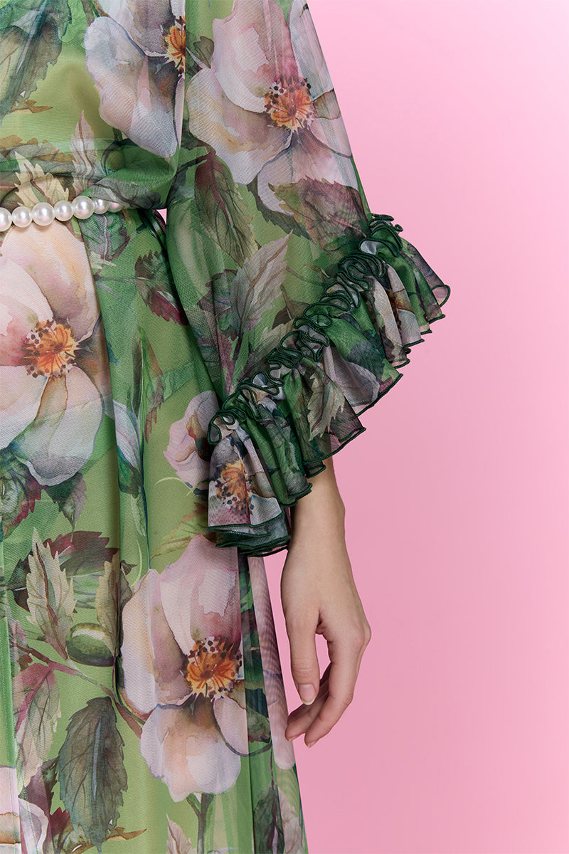 Nur Karaata Havana Glow beach cover-up dress with lightweight, flowing fabric and tropical print, perfect for seaside wear.